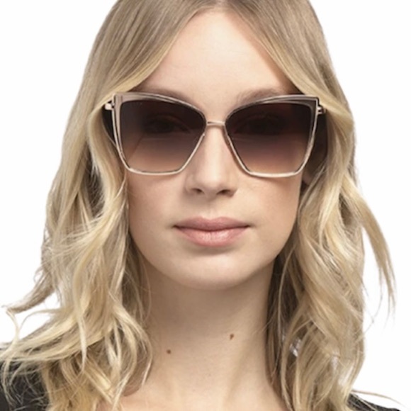 DIFF Grace Sunglasses Gold Frame Brown Gradient Lens Oversized Cateye - Picture 6 of 10